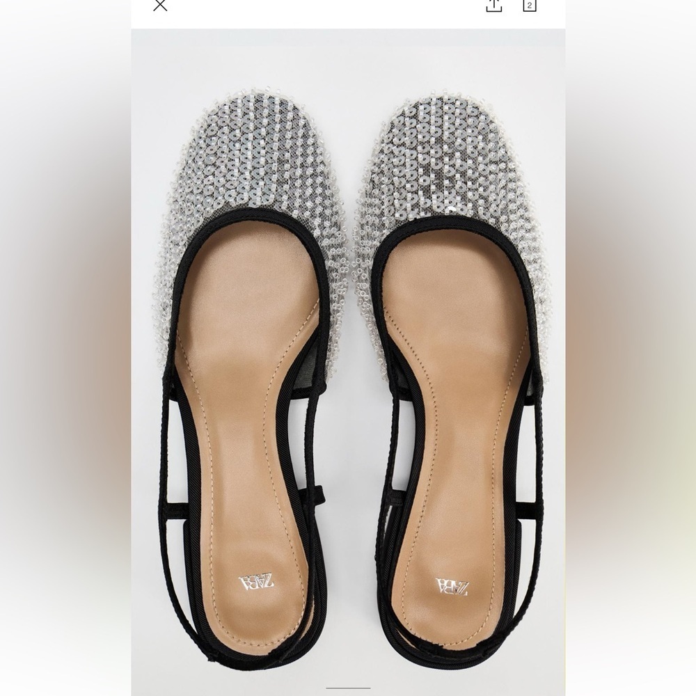 NEW ZARA Silver Sequin Flats  SIZE 6.5 EUR 37  
🚨FINAL PRICE NO DISCOUNT